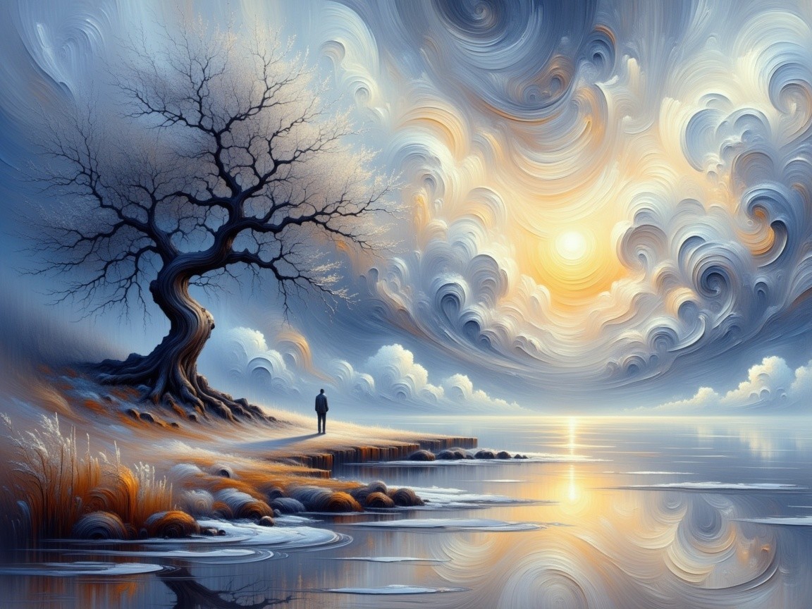 Surreal Landscape with Figure by Tranquil Shore