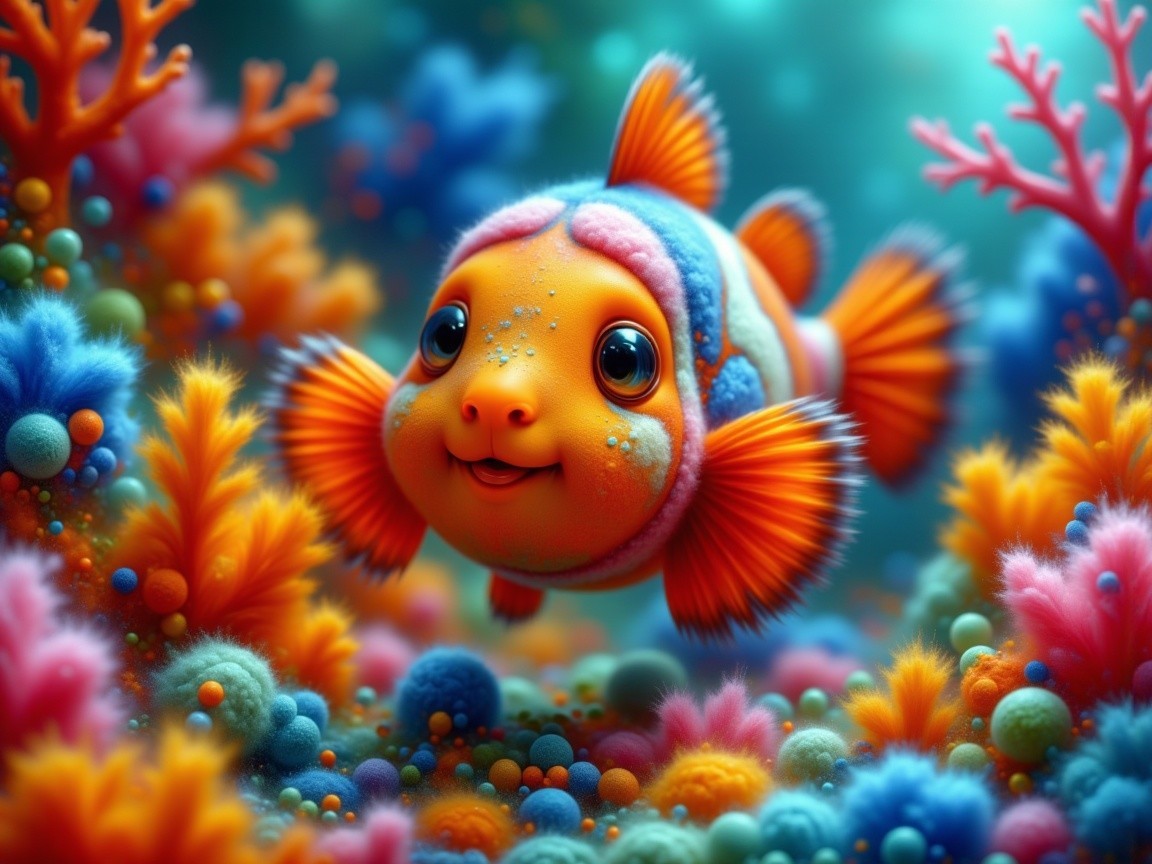 Colorful Cartoon Fish in a Vibrant Underwater Scene