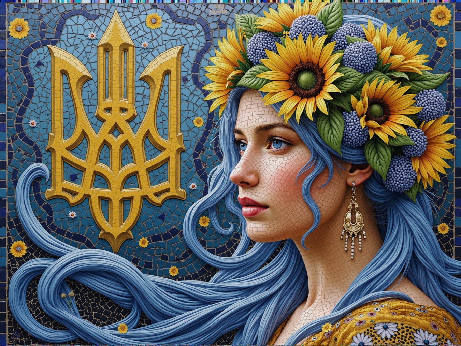 Detailed Mosaic Painting of a Ukrainian Girl