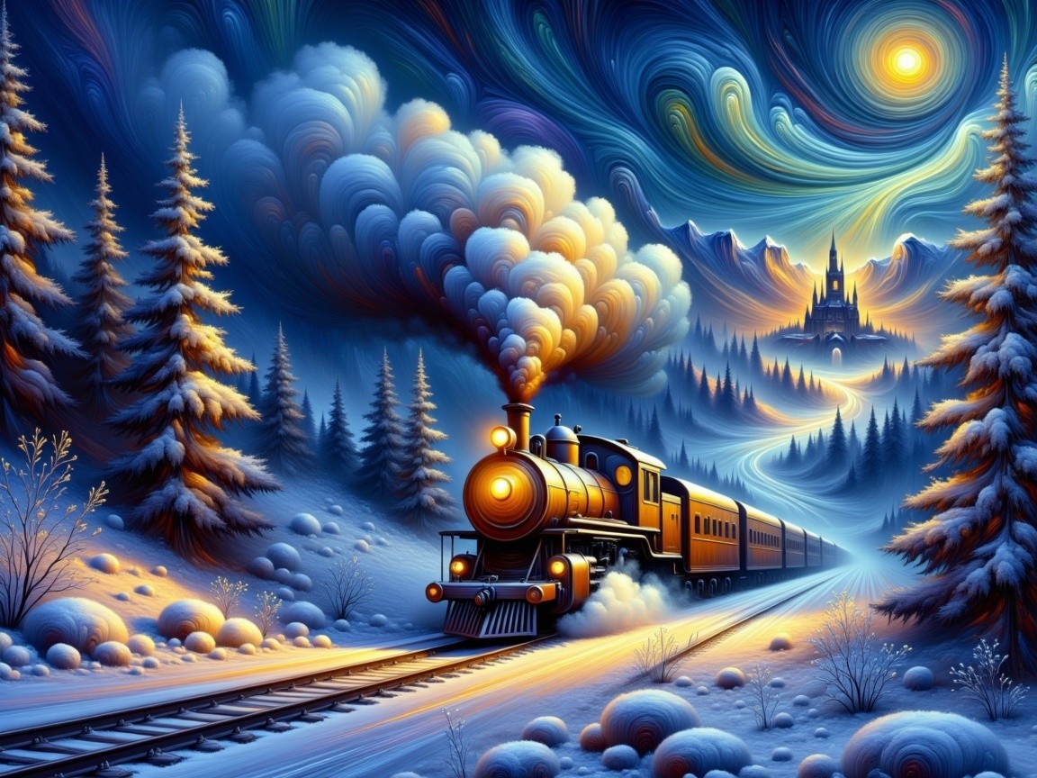 Vintage Steam Train in Enchanting Winter Landscape