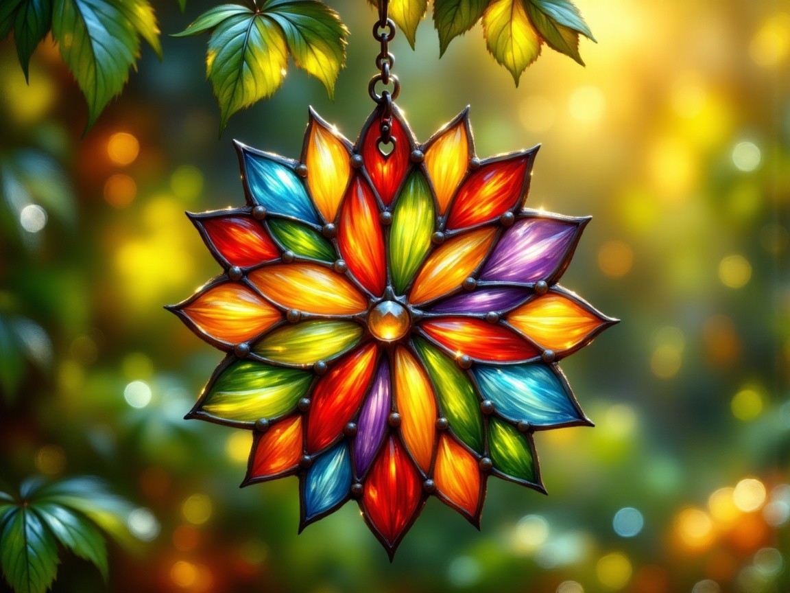 Vibrant Stained Glass Flower Ornament with Colorful Hues