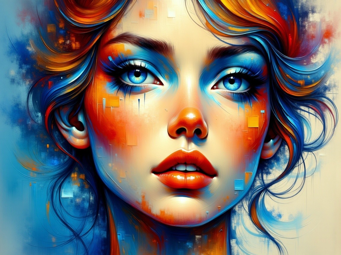Portrait of a Young Woman with Colorful Hair and Eyes