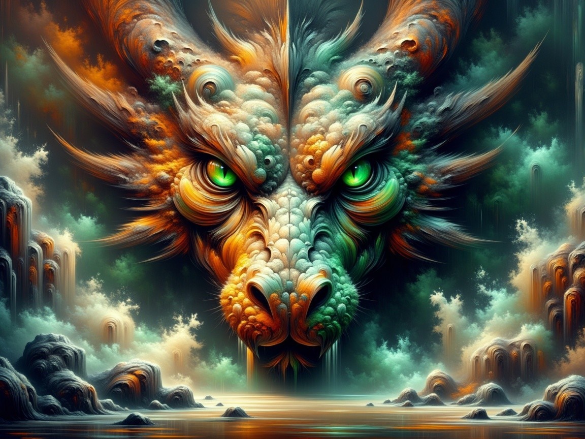 Majestic dragon head with vibrant scales and intense eyes