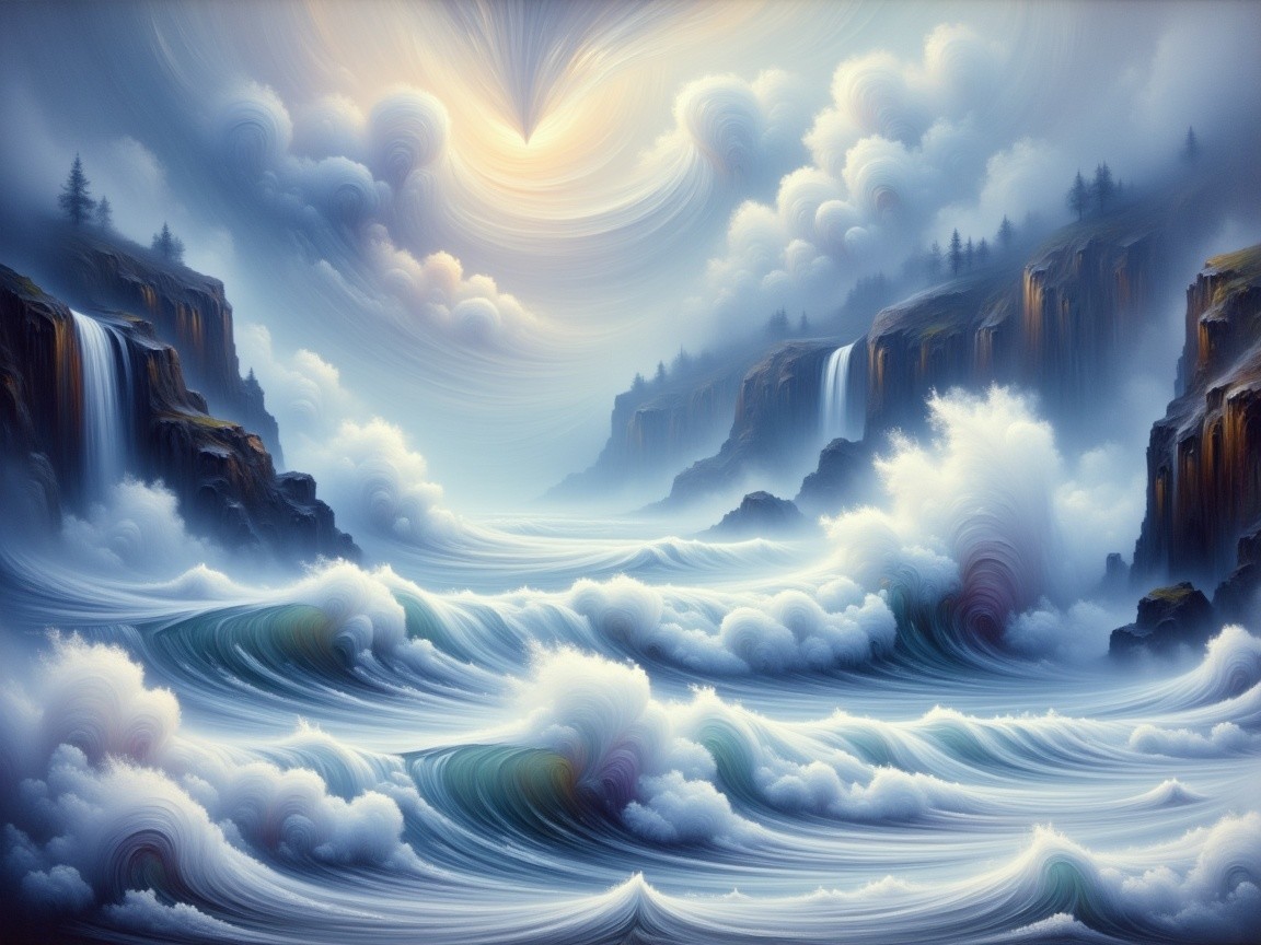 Dramatic Seascape with Cliffs and Waterfalls