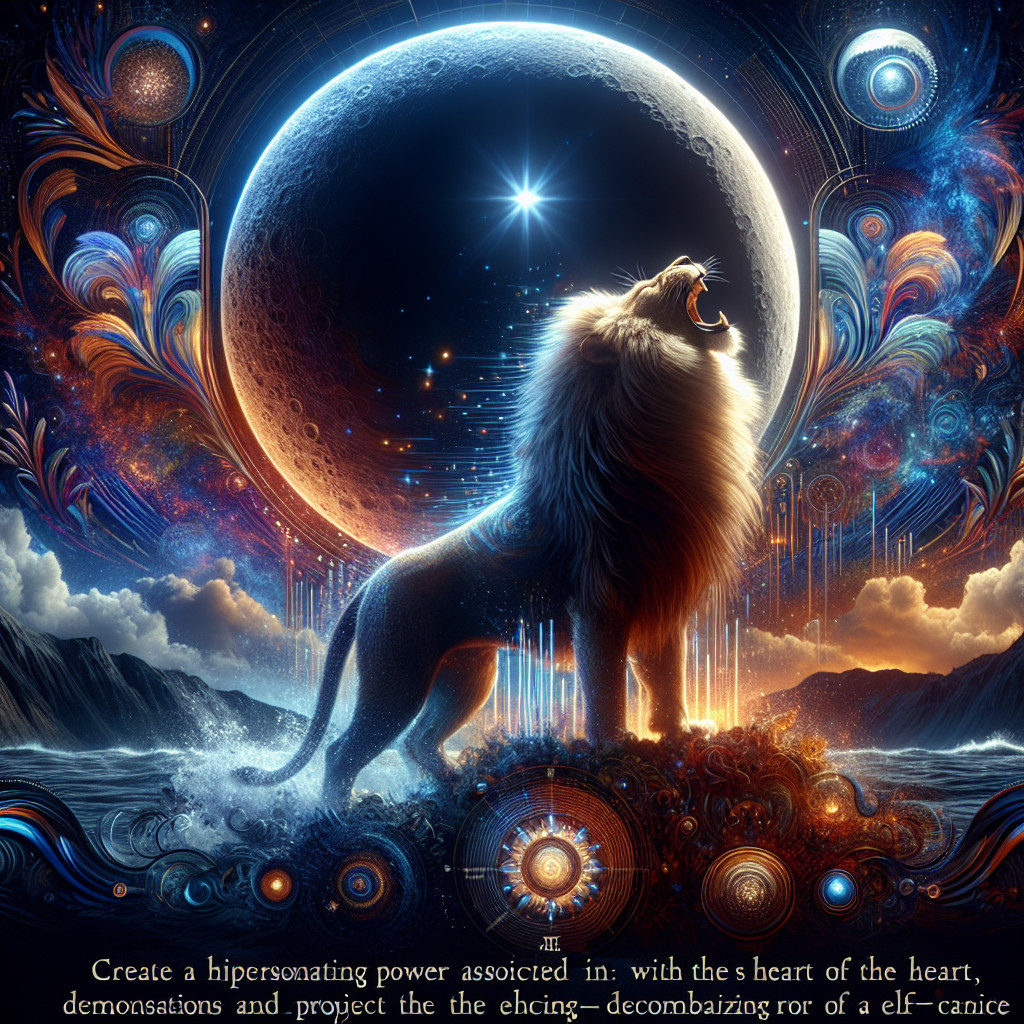 Lion Roaring on Rocky Shore Under Cosmic Night Sky