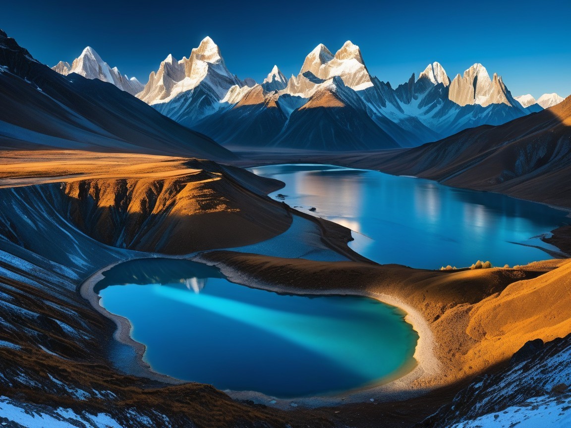 Dramatic Mountain Landscape with Serene Lakes
