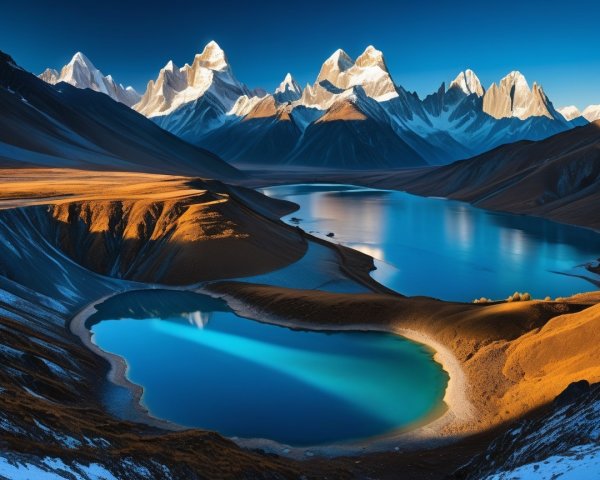 Dramatic Mountain Landscape with Serene Lakes