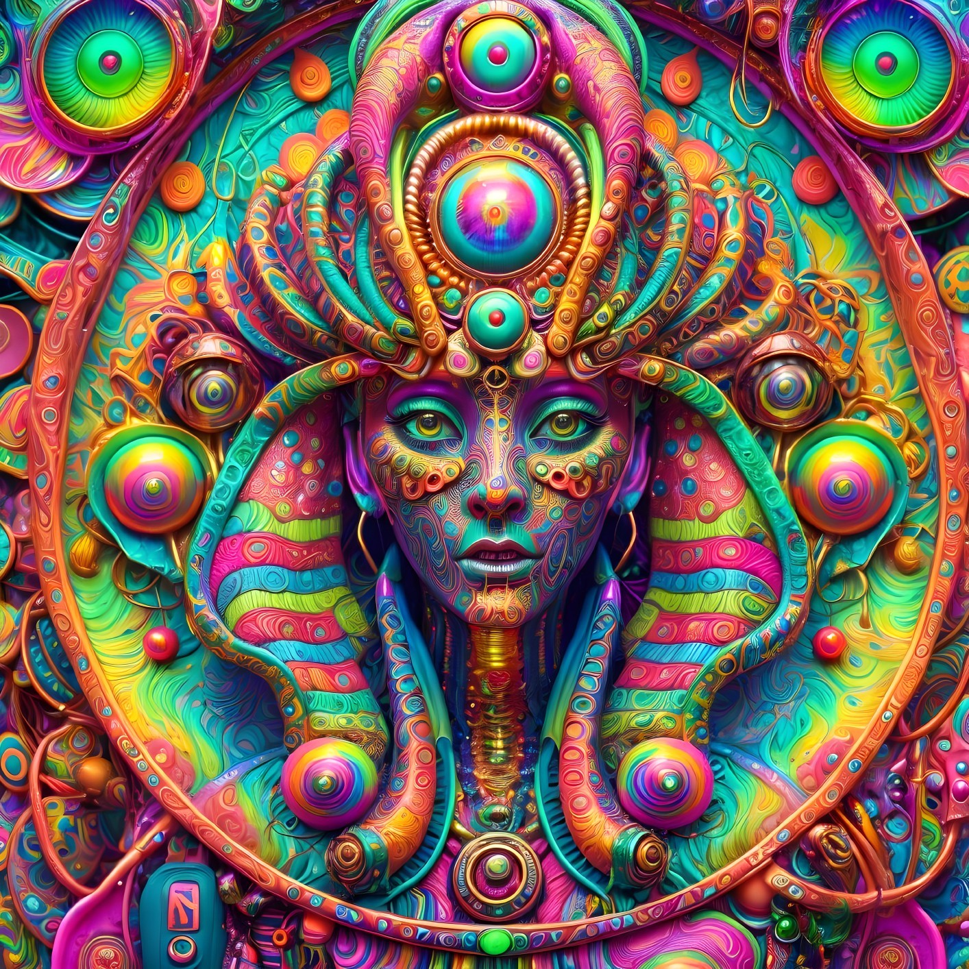 Colorful Psychedelic Humanoid Face Artwork
