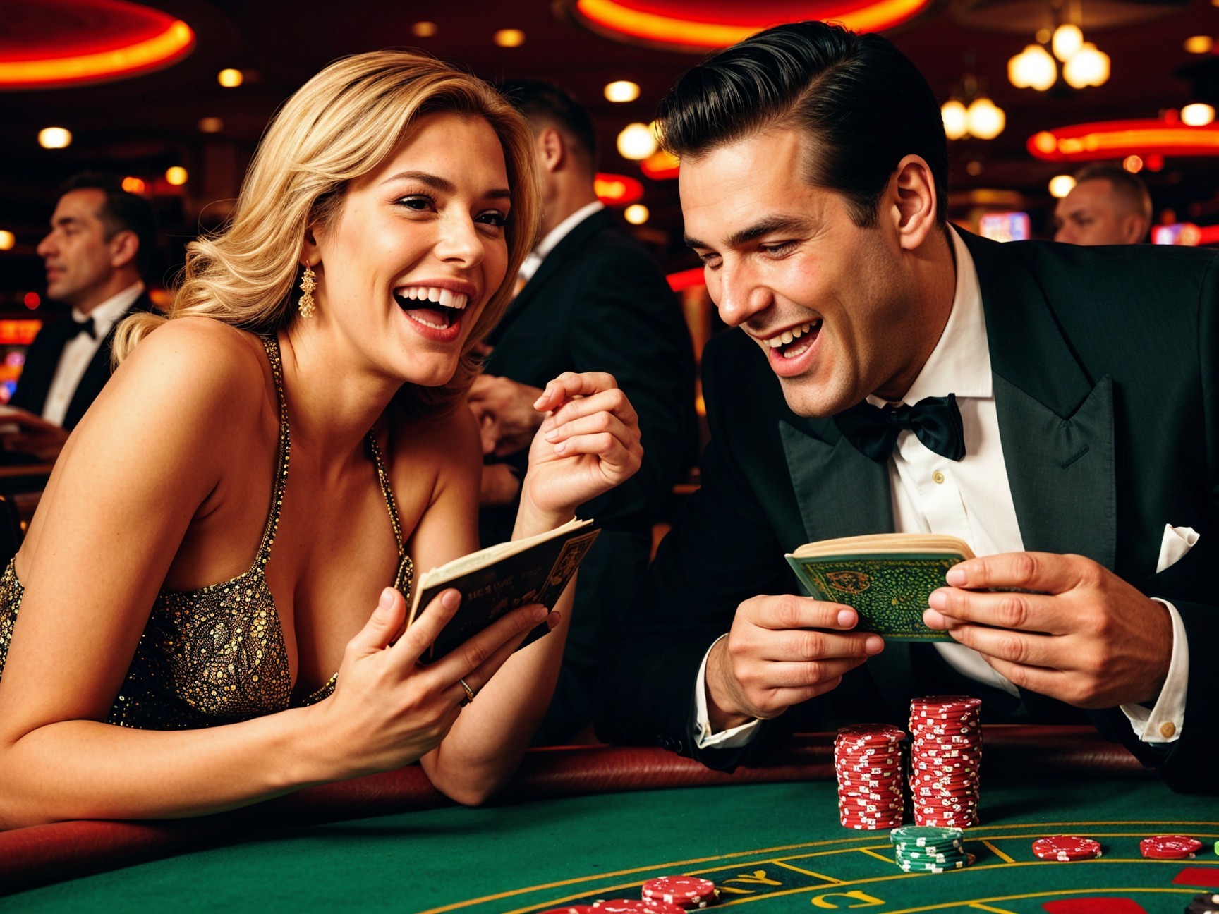 Glamorous Casino Scene with Couple and Poker Chips