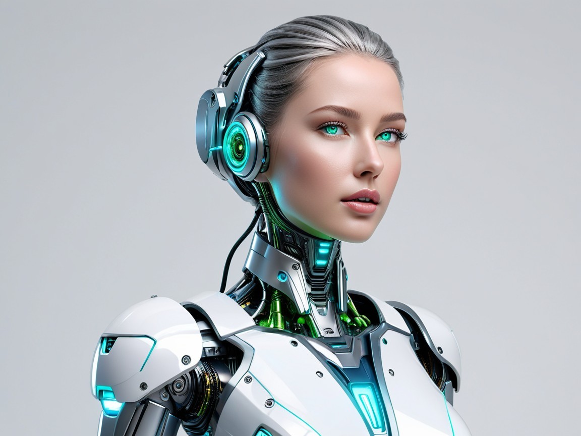 Futuristic Humanoid Robot with Metallic Features