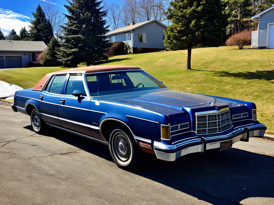 Classic Vintage Car in Blue with Brown Vinyl Roof