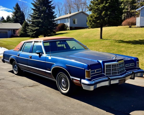 Classic Vintage Car in Blue with Brown Vinyl Roof
