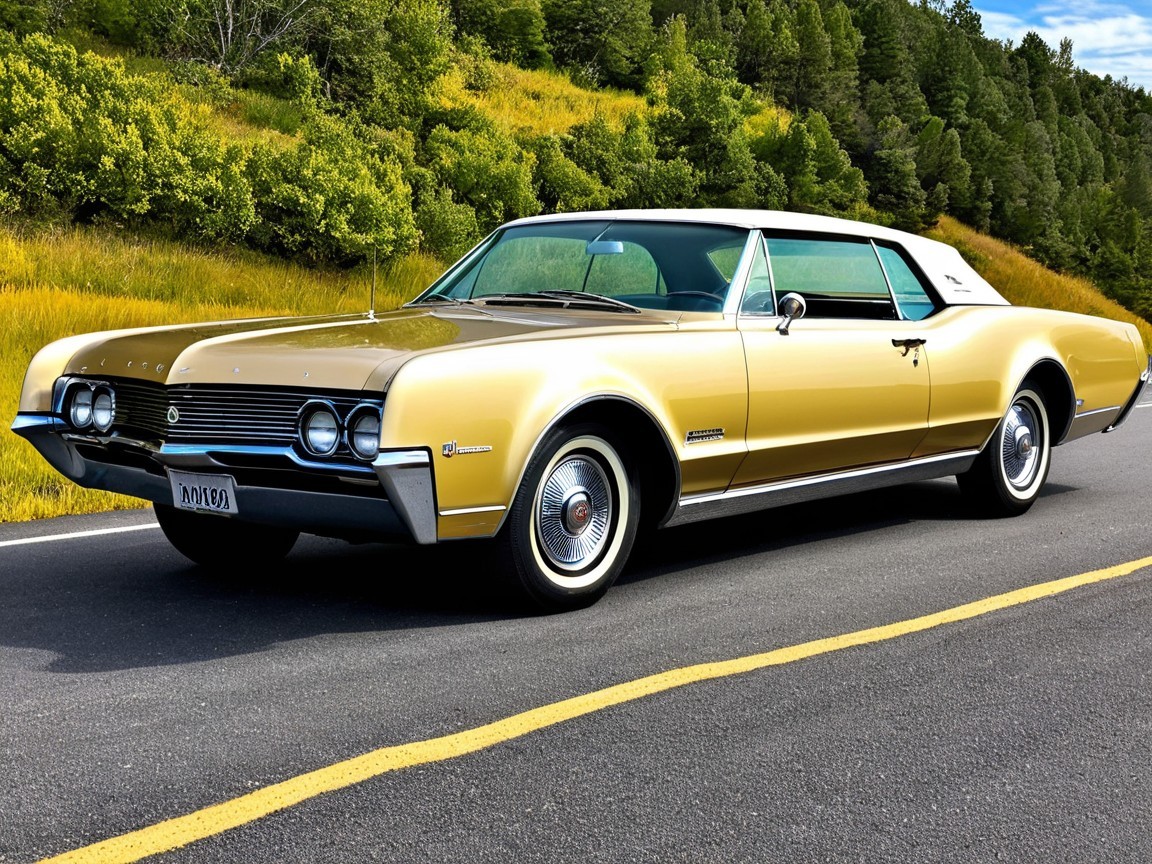 Gold Classic American Car Parked by Roadside
