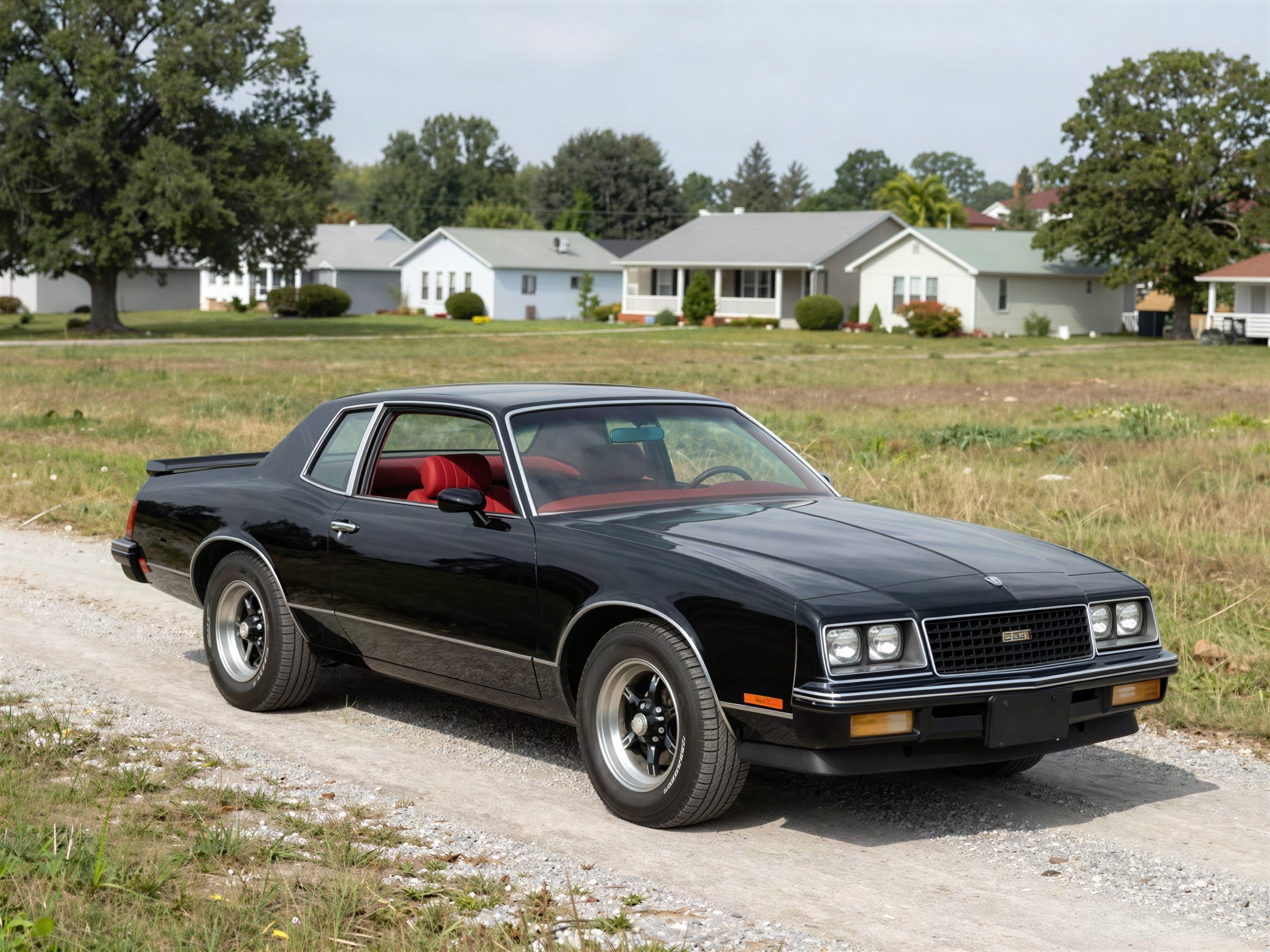 1980s Black Chevrolet Malibu on Gravel Path