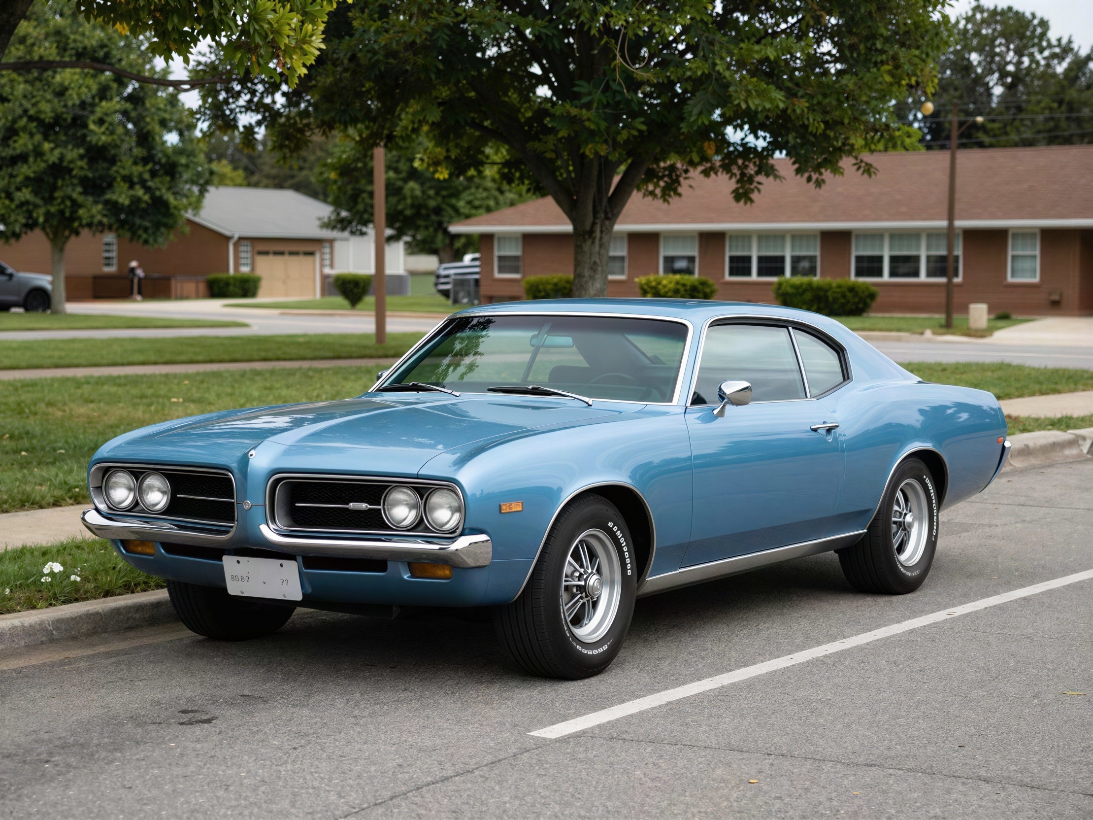 Vintage Light Blue Pontiac LeMans Parked on Street