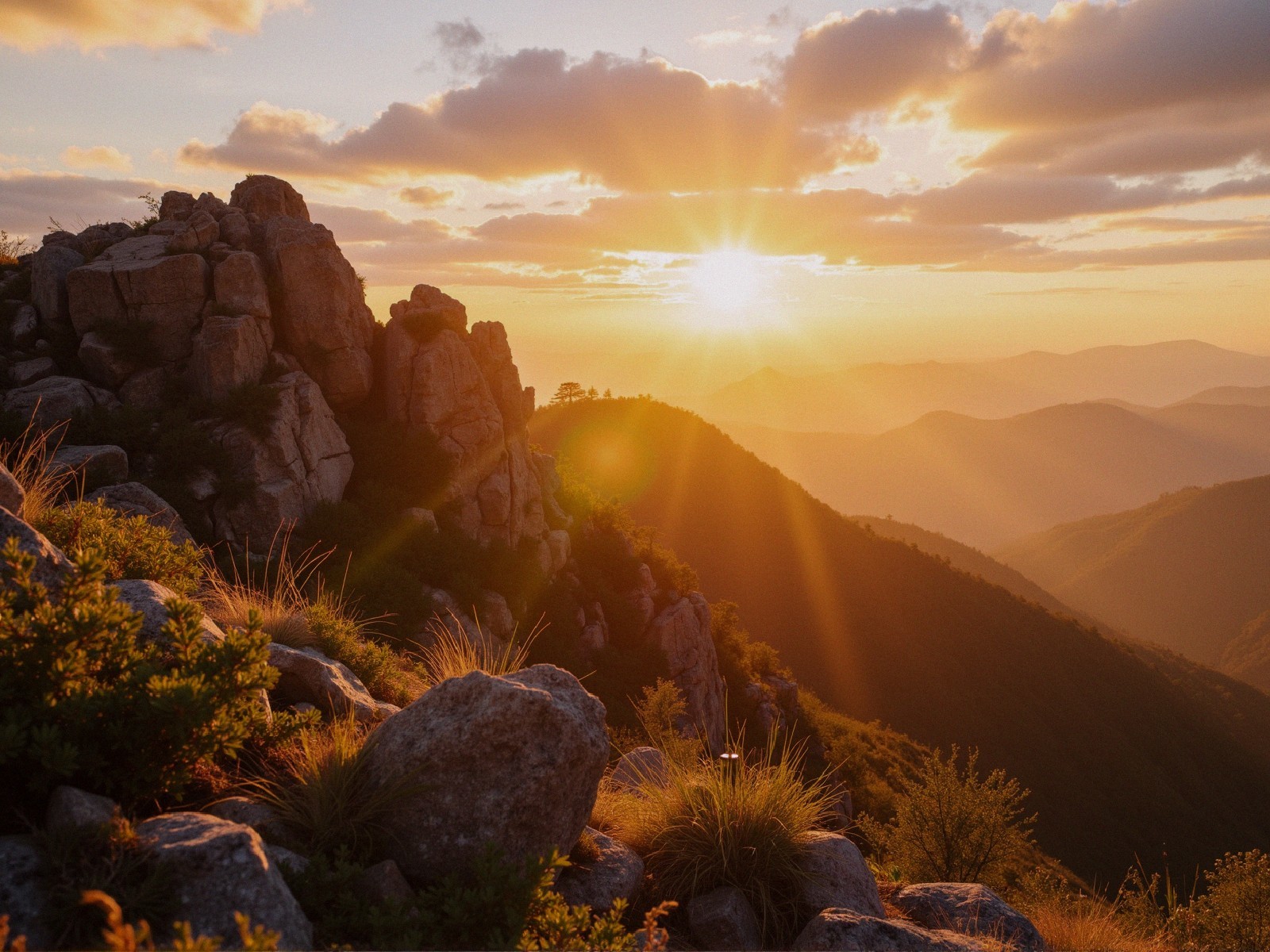 Breathtaking Sunset Over Rugged Mountain Landscape