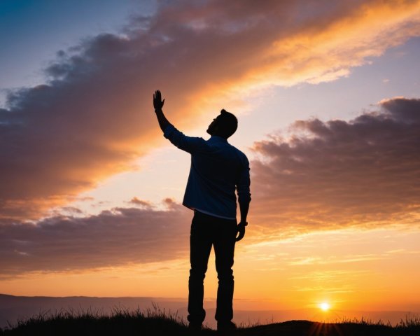 Silhouette of a man on a hill at sunset