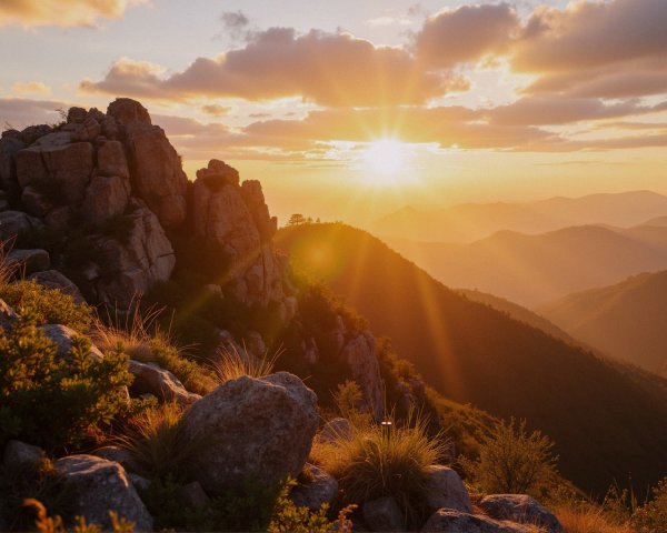 Breathtaking Sunset Over Rugged Mountain Landscape