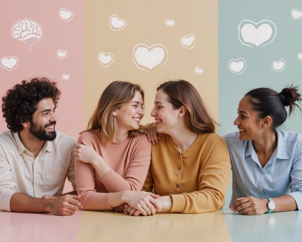 Friends Engaging in Conversation at Colorful Table