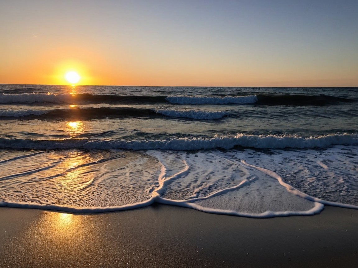 Serene Sunset Over Ocean with Golden Glow