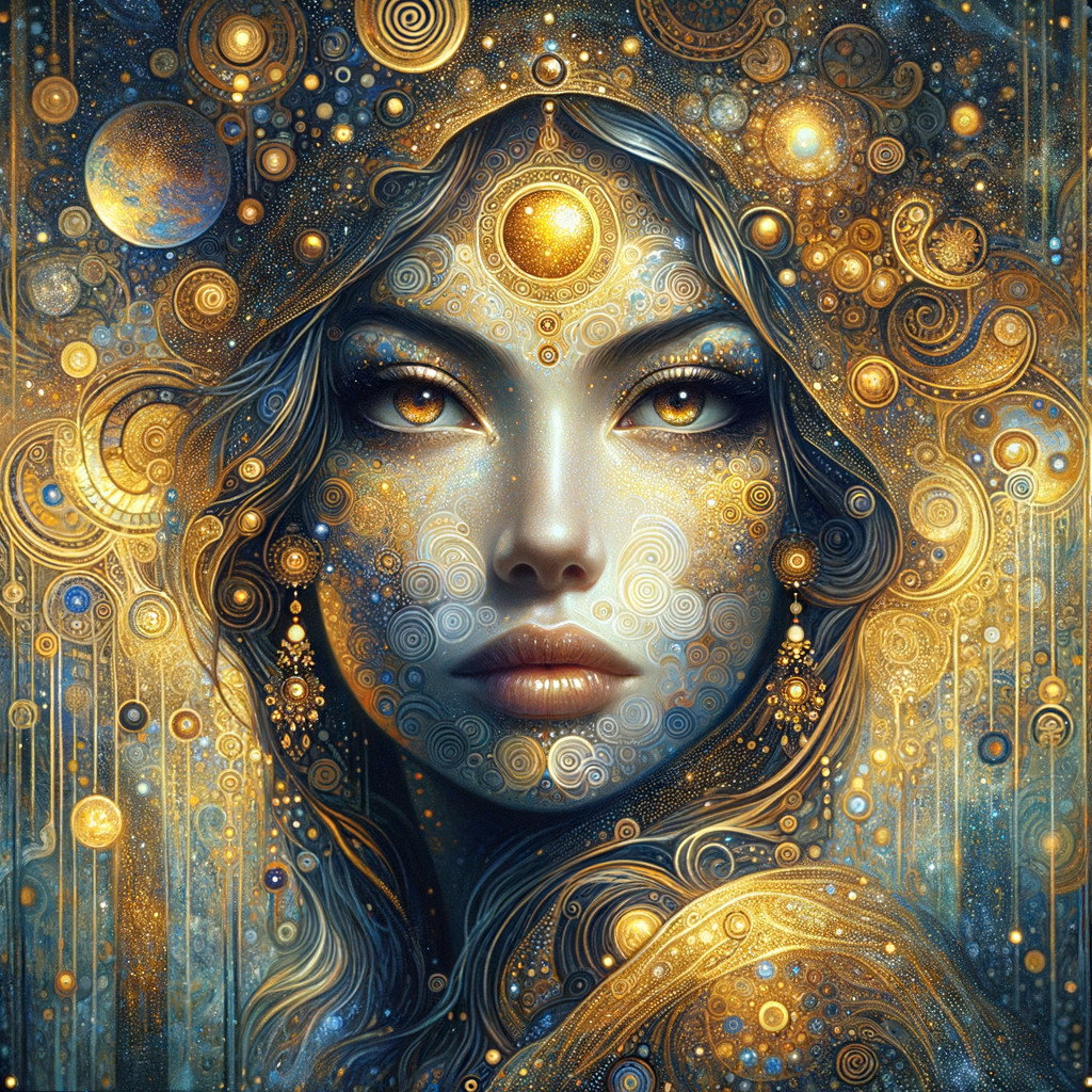 Portrait of a Woman with Celestial Motifs and Glow