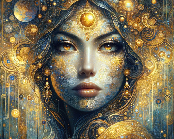 Portrait of a Woman with Celestial Motifs and Glow