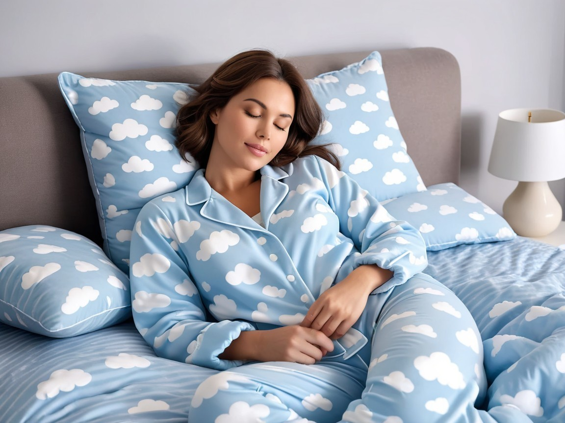 Cozy Bedroom Scene with Cloud-Patterned Decor