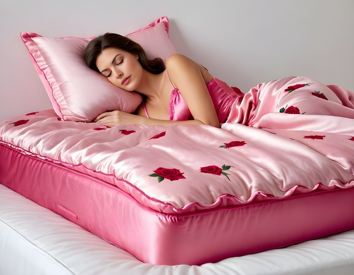 Serene Woman Sleeping on Luxurious Satin Bed