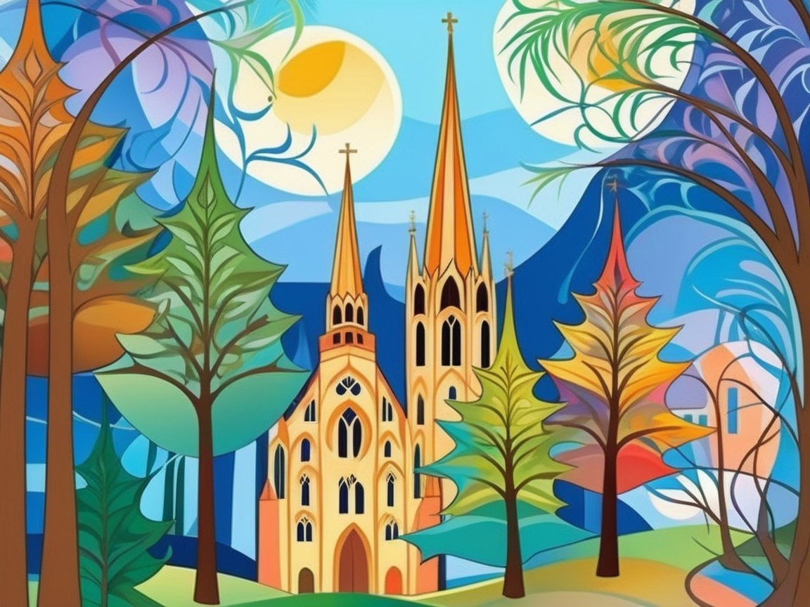 Colorful Landscape with Fairy-Tale Church and Trees