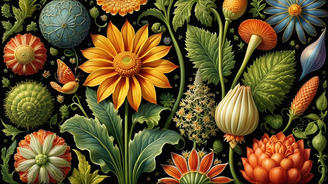Vibrant Floral Illustration with Sunflower and Butterfly