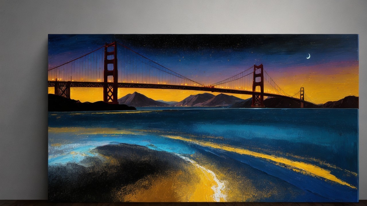 Golden Gate Bridge at Sunset with Serene Landscape