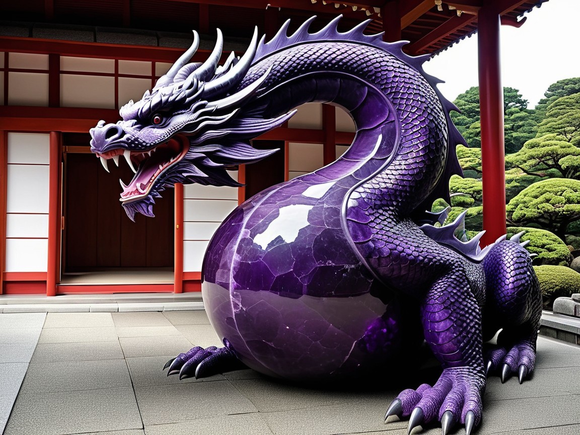 Majestic Purple Dragon on Stone Platform with Nature