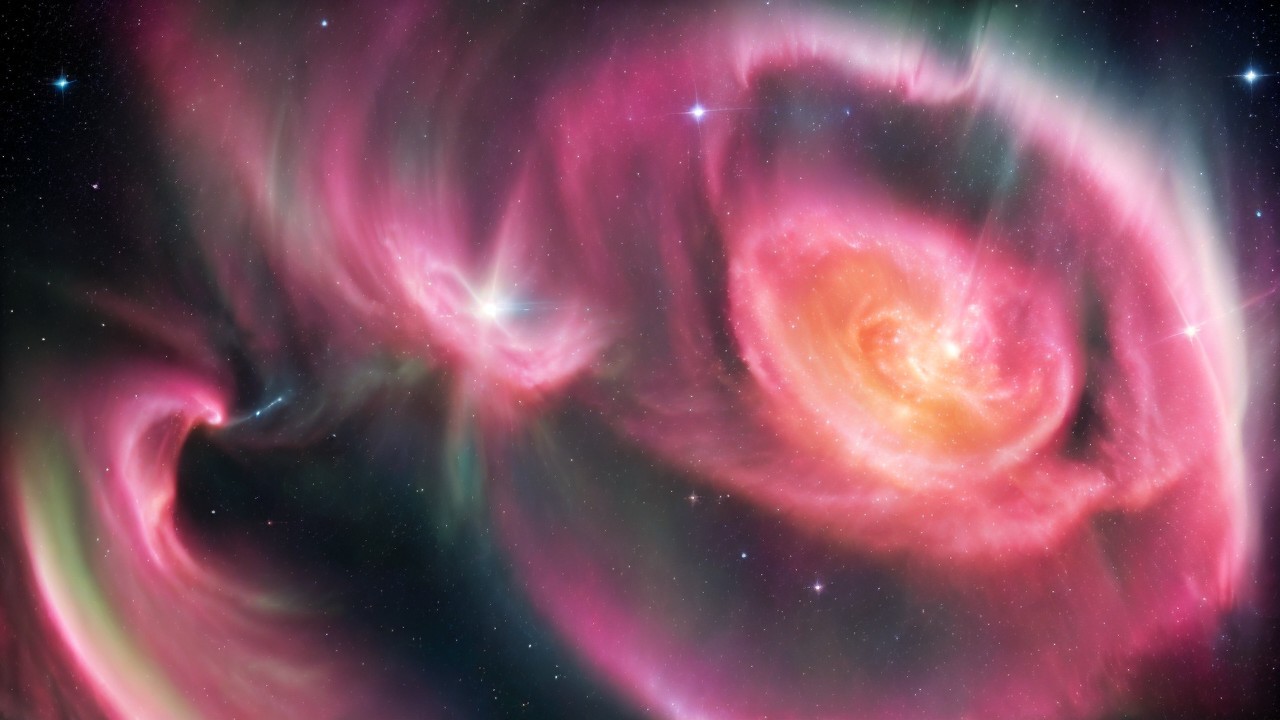 Vibrant Cosmic Scene with Pink and Purple Nebulae