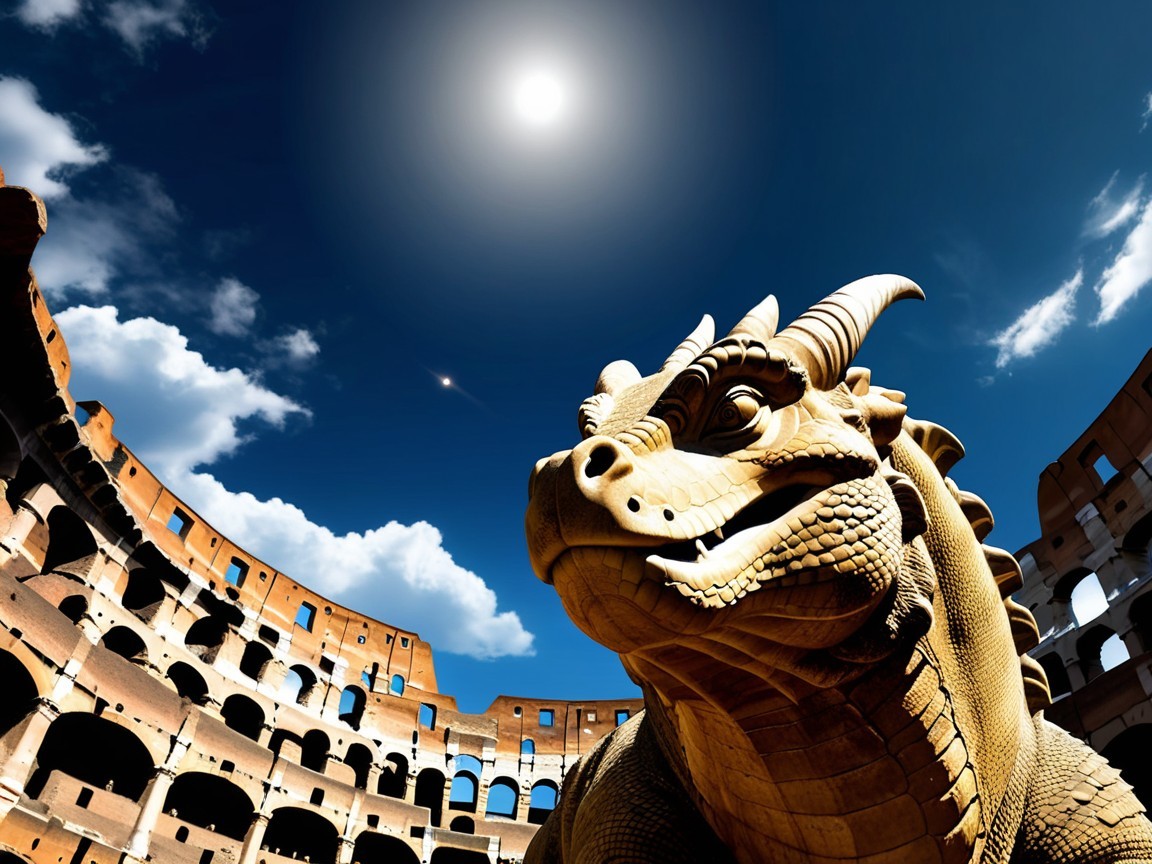 Dragon Sculpture in Colosseum with Textured Scales