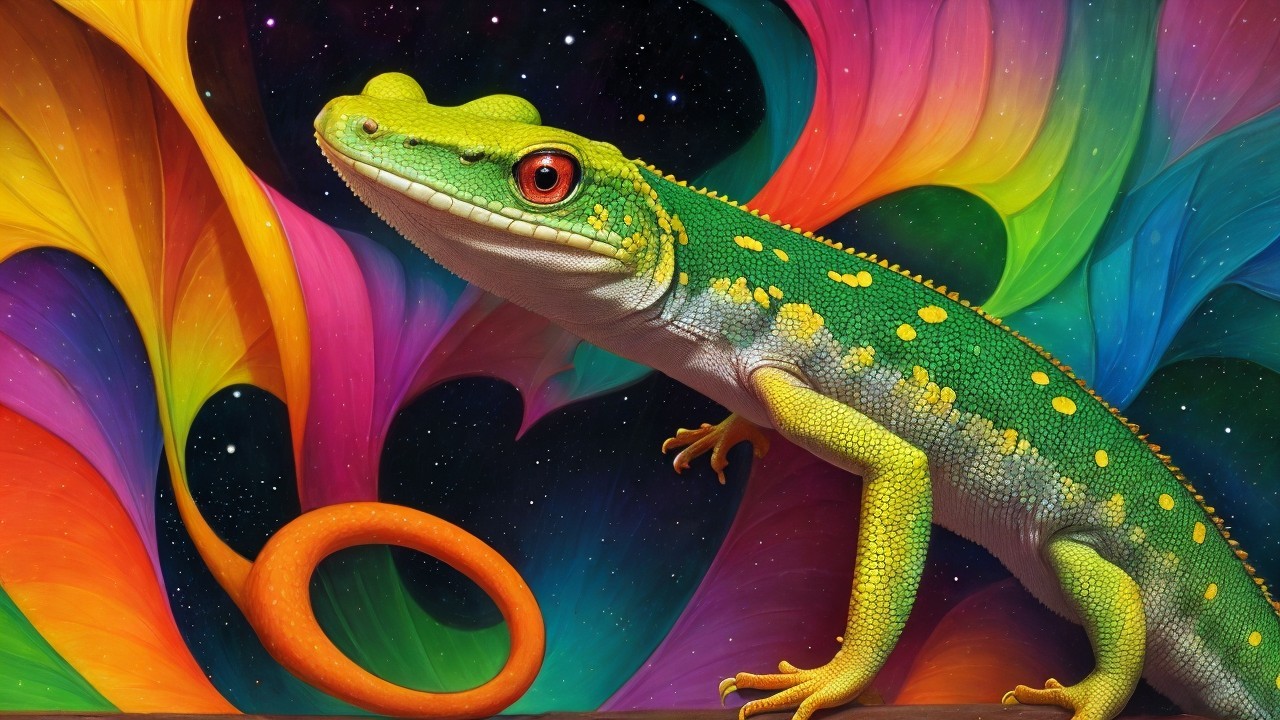 Vibrant Gecko Against Colorful Abstract Background