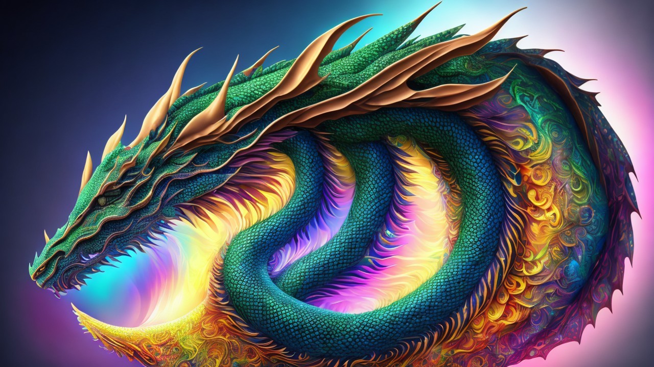 Intricately Designed Colorful Dragon with Mystical Aura
