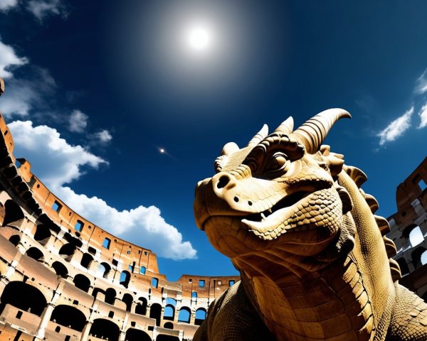 Dragon Sculpture in Colosseum with Textured Scales
