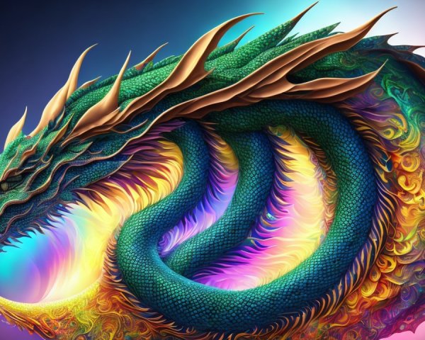 Intricately Designed Colorful Dragon with Mystical Aura