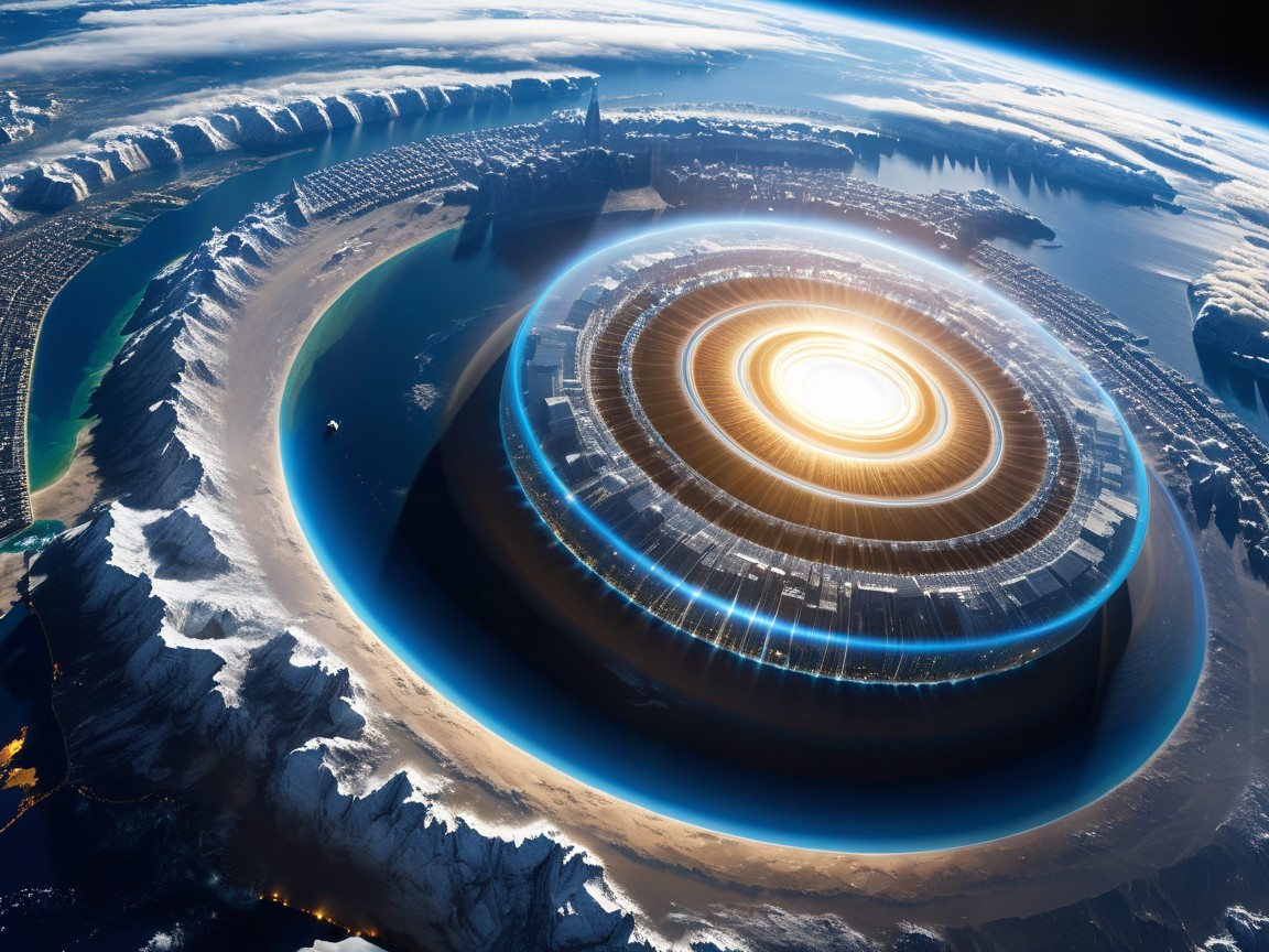 Aerial View of Futuristic City with Natural Landscape