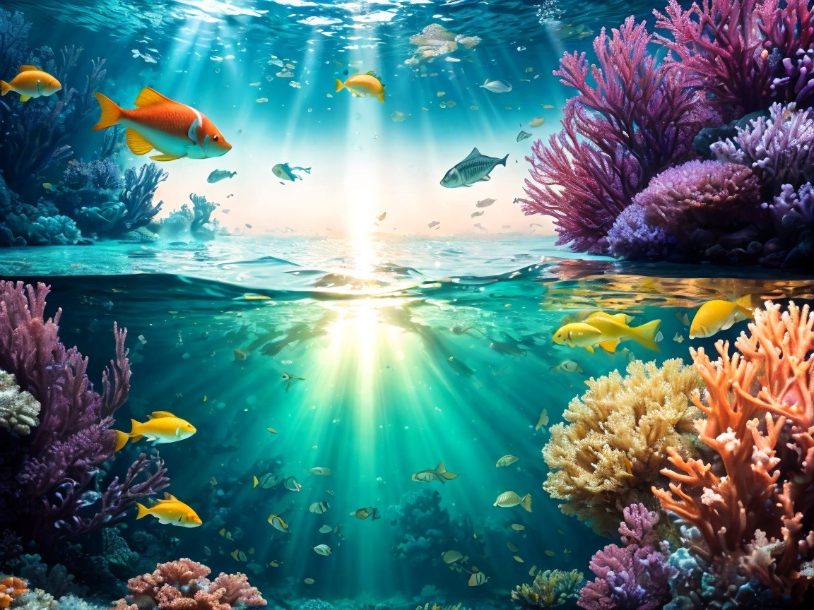 Vibrant Underwater Scene with Colorful Coral Reefs