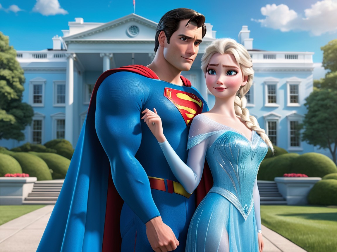 Superhero and Princess Pose Near the White House