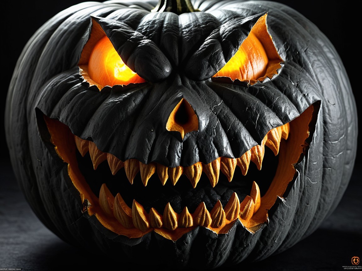 Menacing Jack-o'-Lantern with Glowing Eyes and Grin