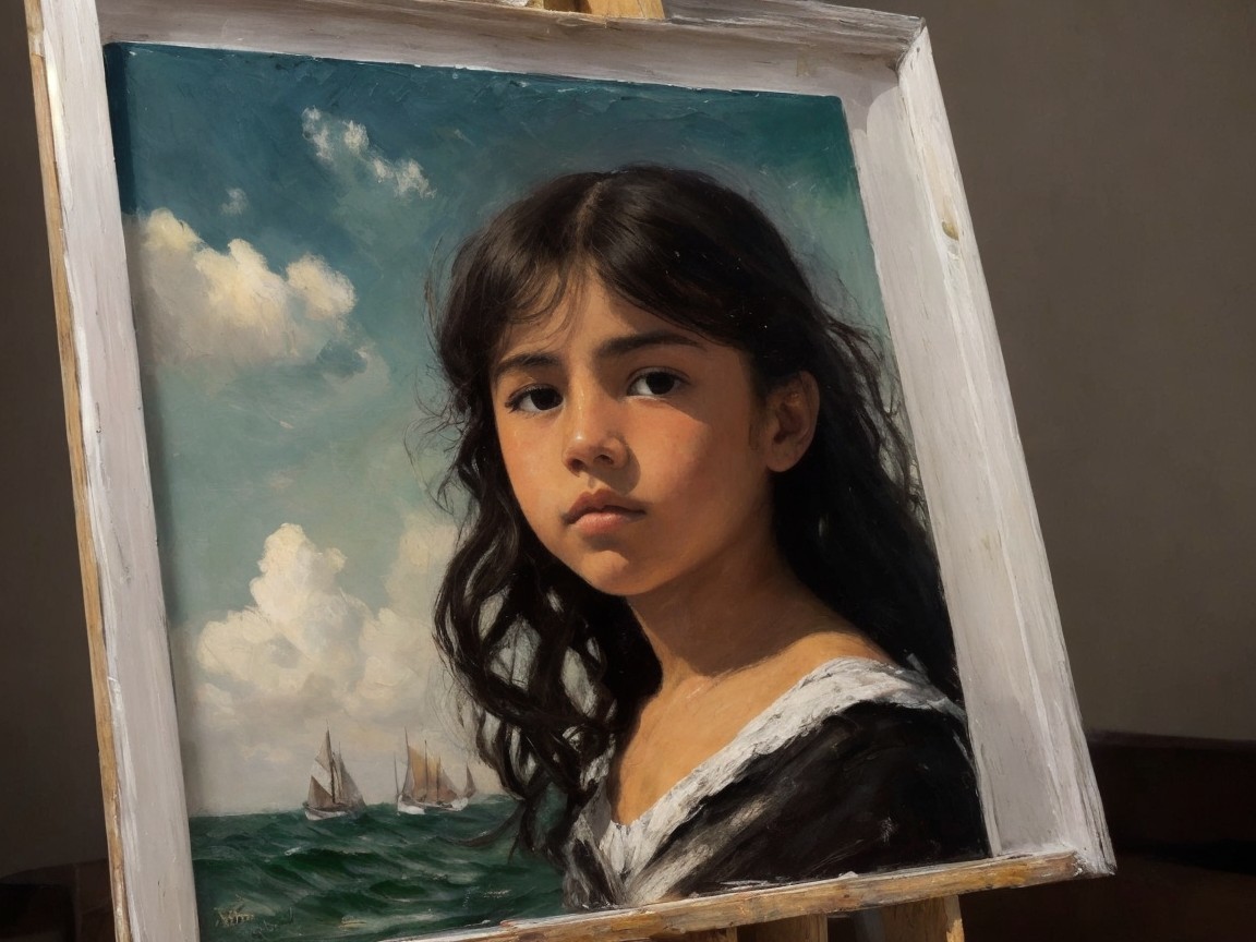 Portrait of a Young Girl by a Serene Seascape