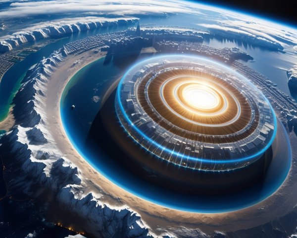 Aerial View of Futuristic City with Natural Landscape