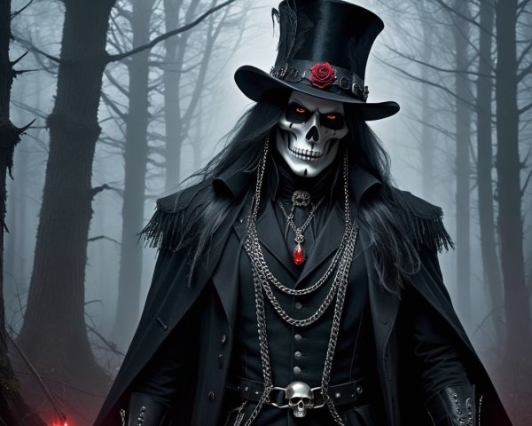 Mysterious Figure in Foggy Forest with Red Eyes