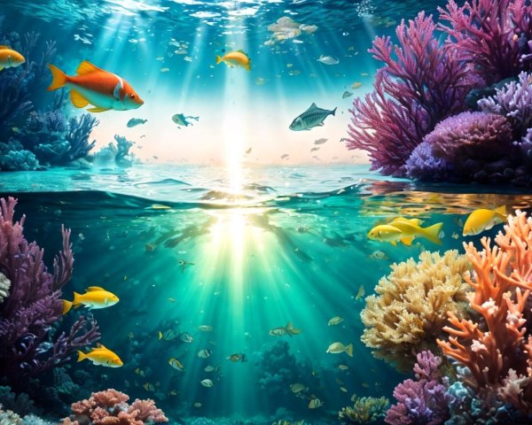 Vibrant Underwater Scene with Colorful Coral Reefs