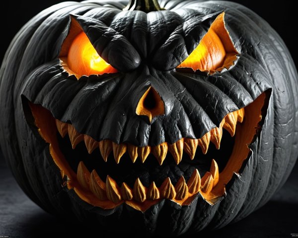 Menacing Jack-o'-Lantern with Glowing Eyes and Grin