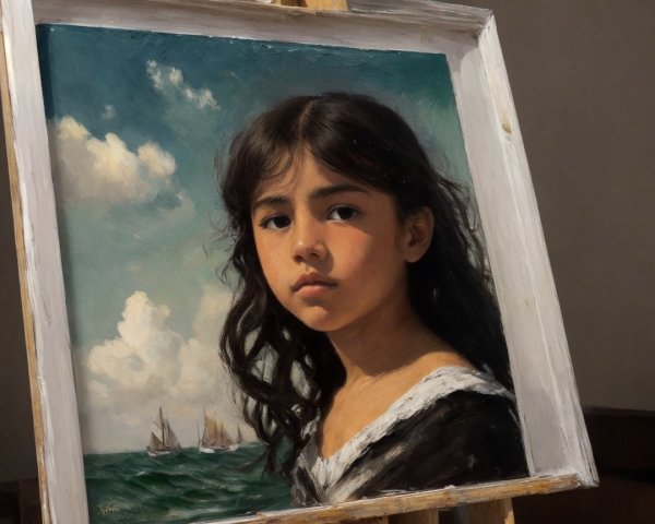 Portrait of a Young Girl by a Serene Seascape