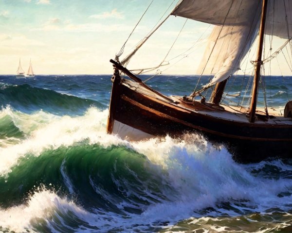 Sailing Boat on Vibrant Waves Under Clear Sky