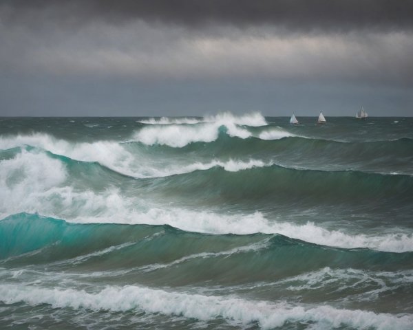 Dramatic Seascape with Turbulent Waves and Clouds